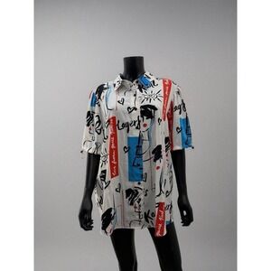 Karl Lagerfeld Paris Graphic Tunic Blouse Oversized Button Down M-L